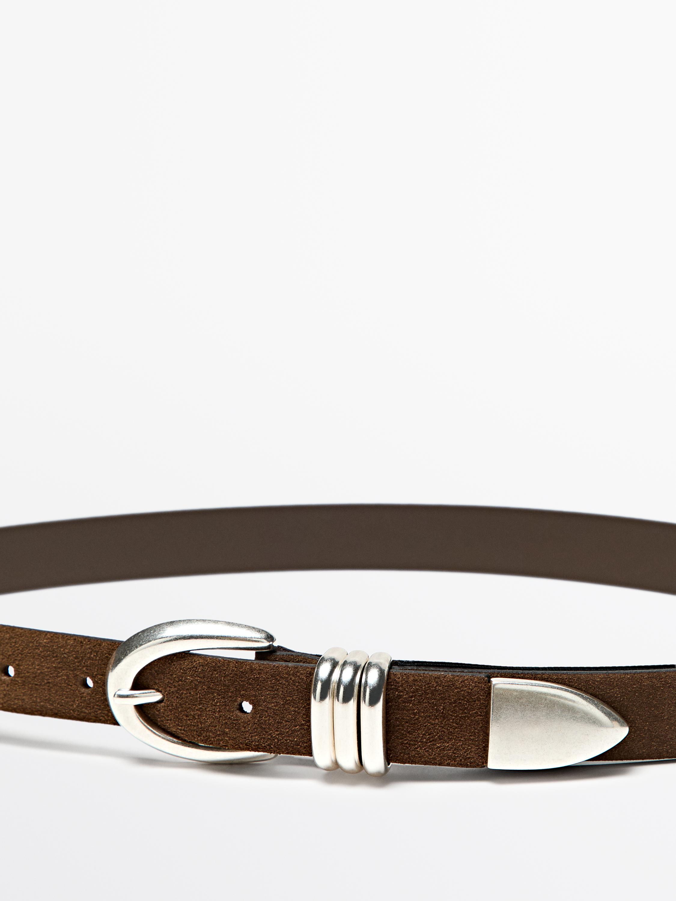 Split leather belt with metal loop